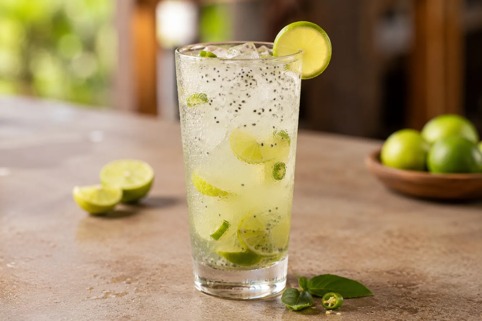 Kulukki sarbath with lime and basil seeds