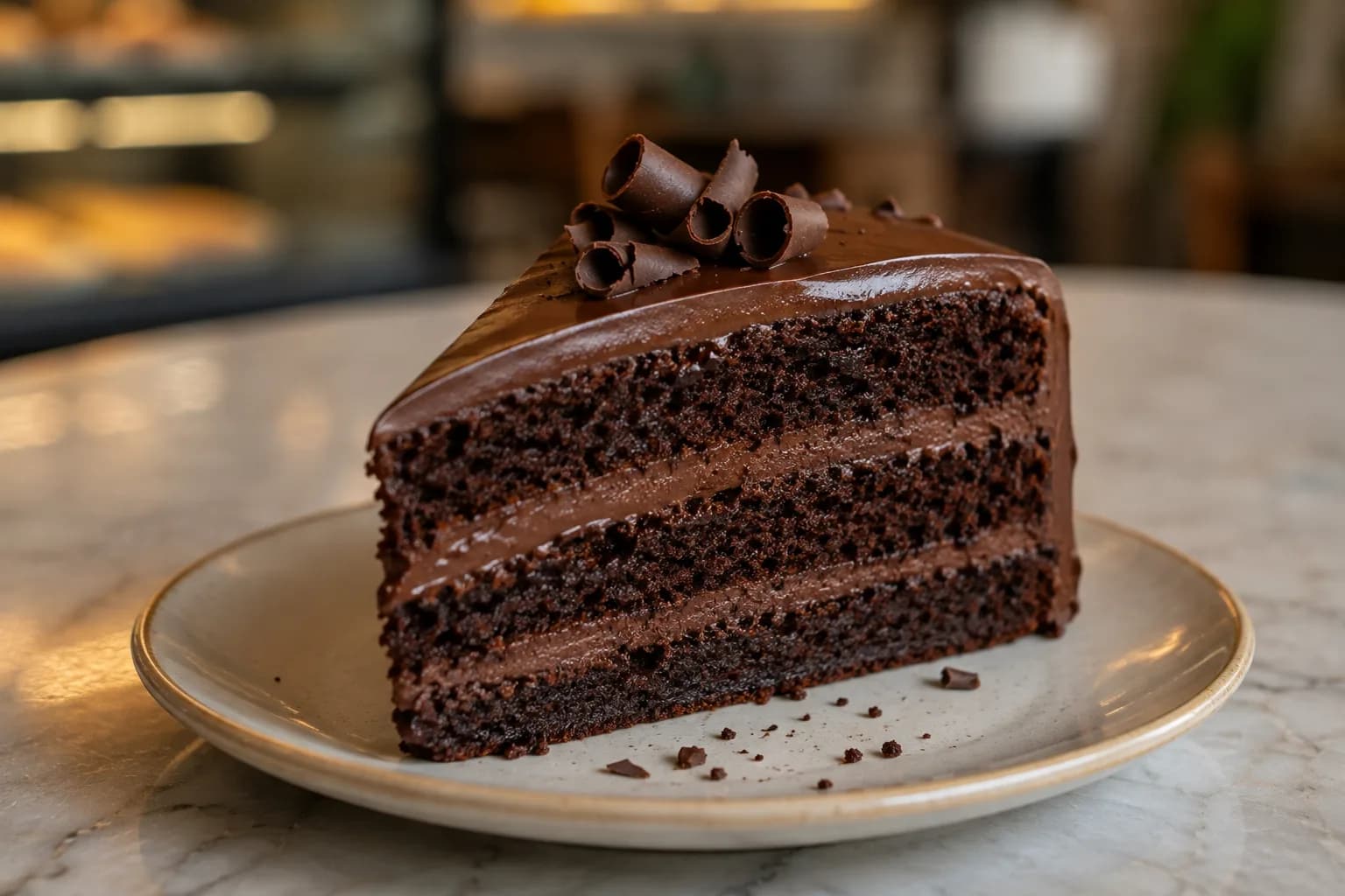Slice of Belgian chocolate cake