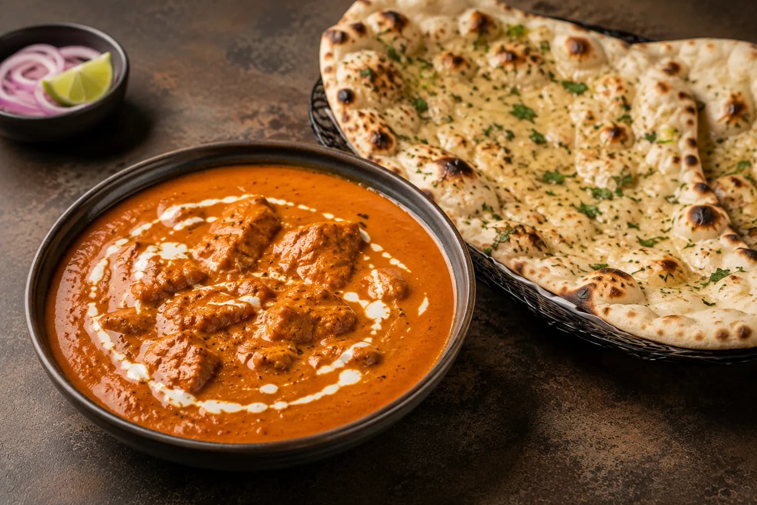 Butter chicken with garlic naan
