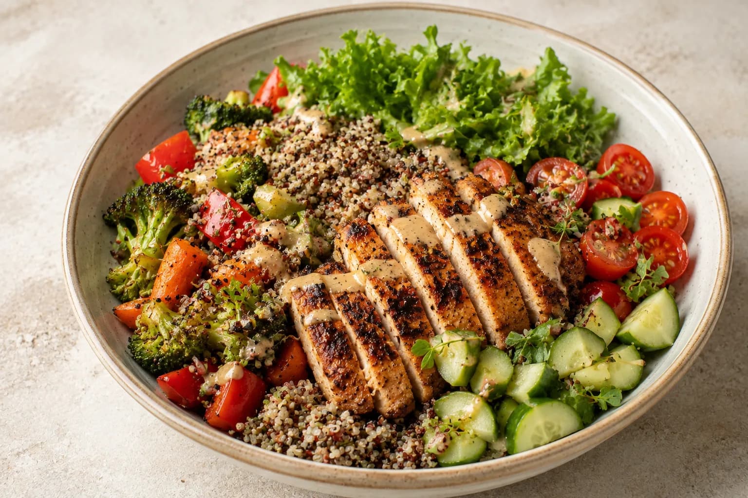 Grilled chicken quinoa bowl